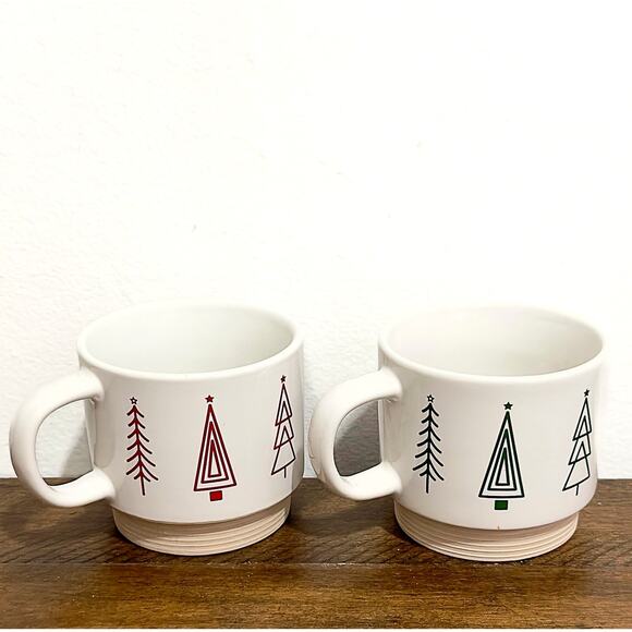 NWOT: Thirstystone - Ivory Stoneware Christmas Trees Stackable Mugs (10 fl. oz) - Picture 4 of 4